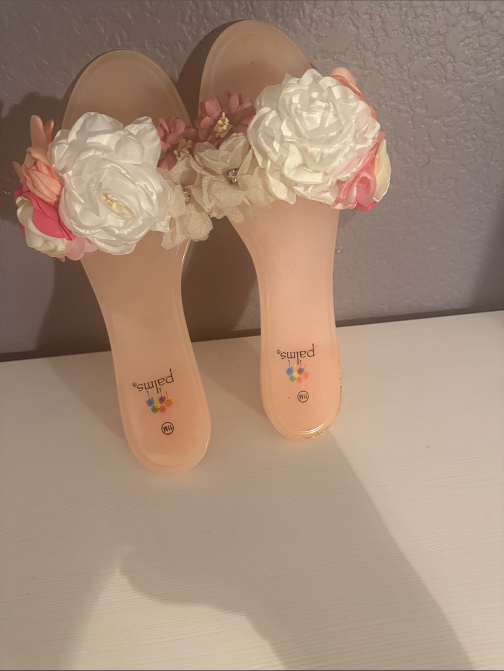 Women's Peach Floral Slide Sandals